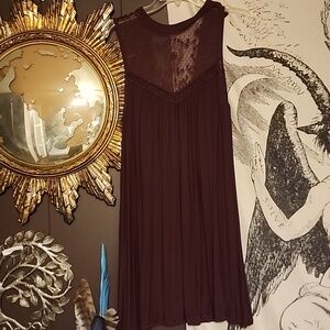 American Eagle Outfitters Burgundy Lace Neck Swing Dress